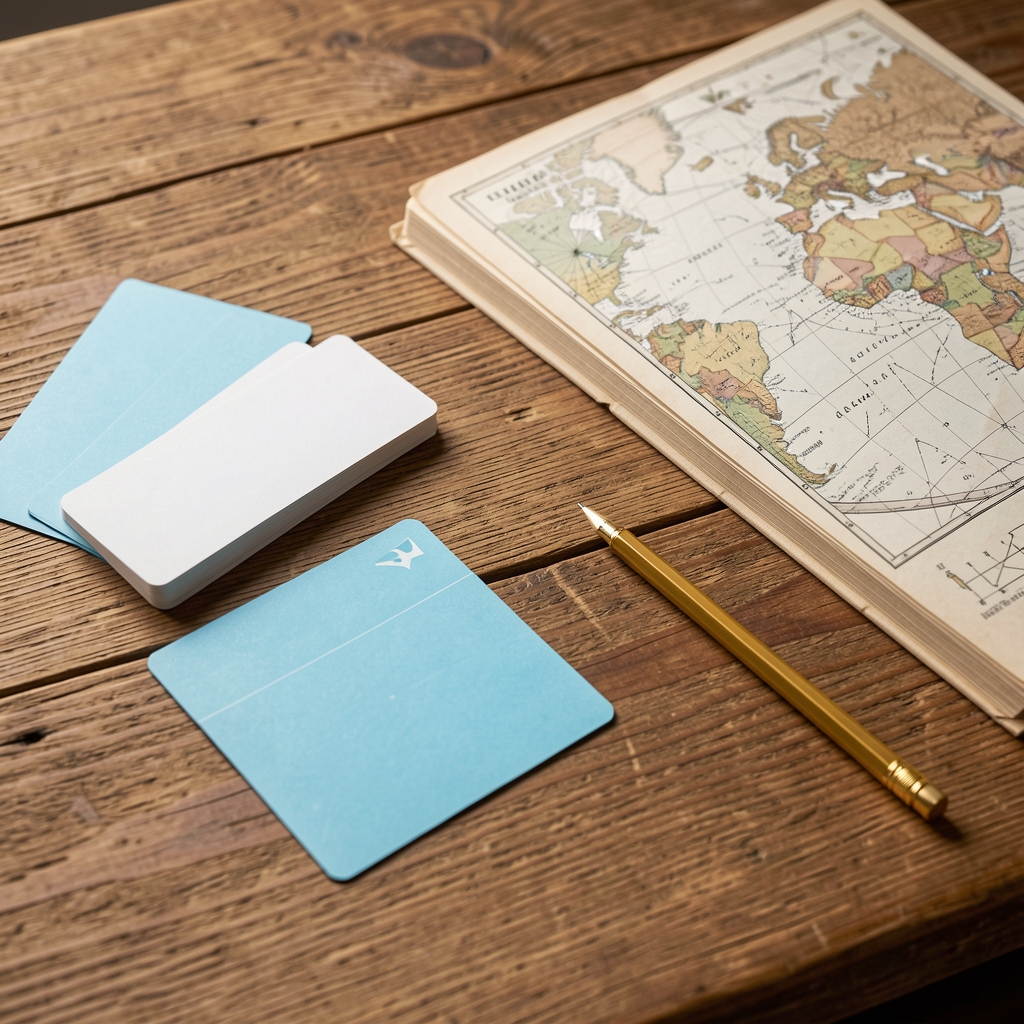 Mesa de madera en Buenos Aires con cartas celestes, cuaderno de notas, atlas astronómico y lápiz dorado
